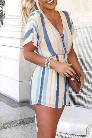 Črtast kimono romper Mina