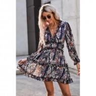 Cvetlična obleka z odprtim hrbtom v modrem rufflu  Jasmine