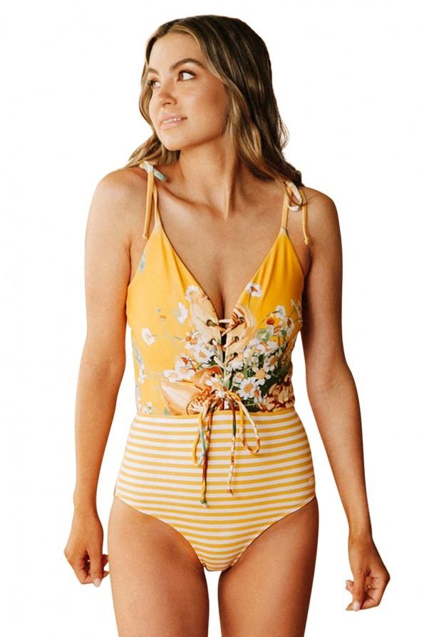 Cvetlično črtaste enodelne kopalke Zora