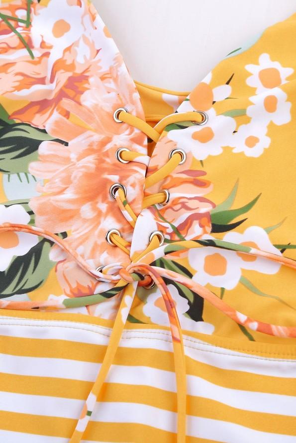 Cvetlično črtaste enodelne kopalke Zora