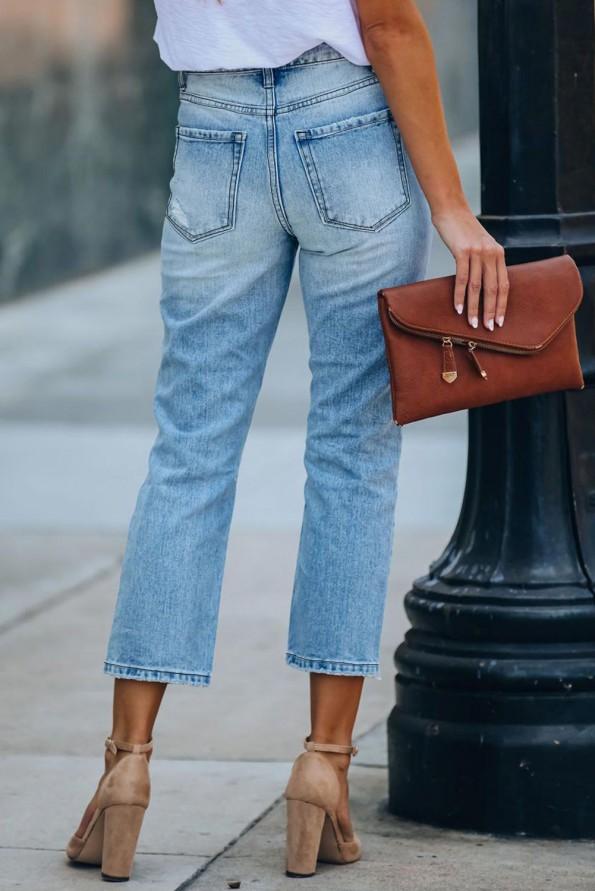 Denim hlače z visokim gumbom spredaj Jesse