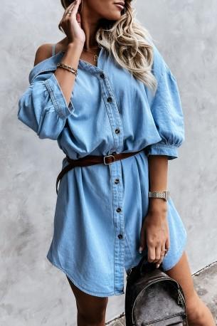 Denim jeans bombažna obleka s spuščenimi rameni Stella