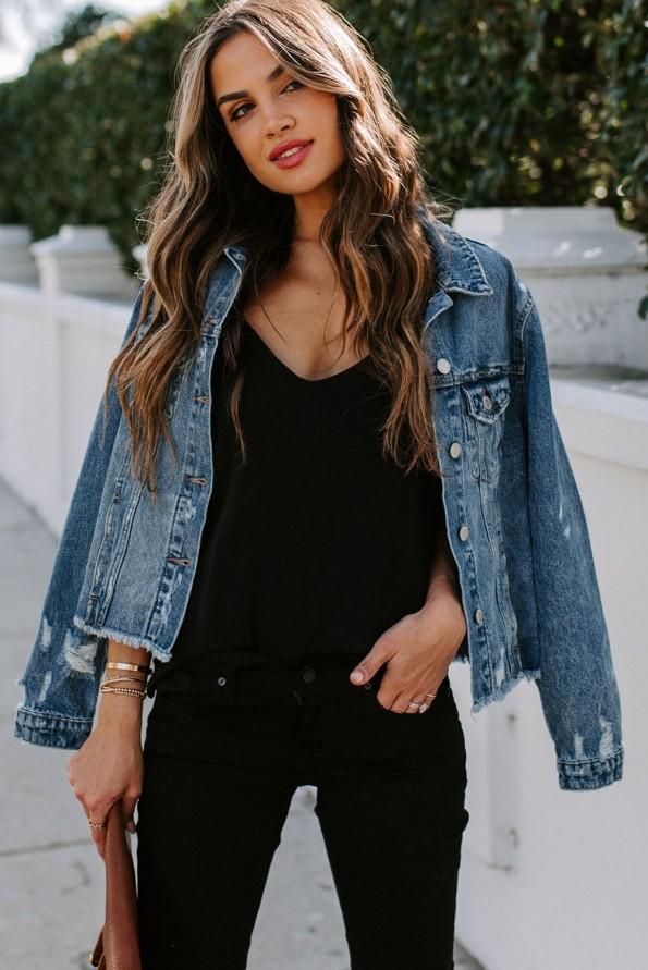 Denim jeans jakna z gumbi Erin
