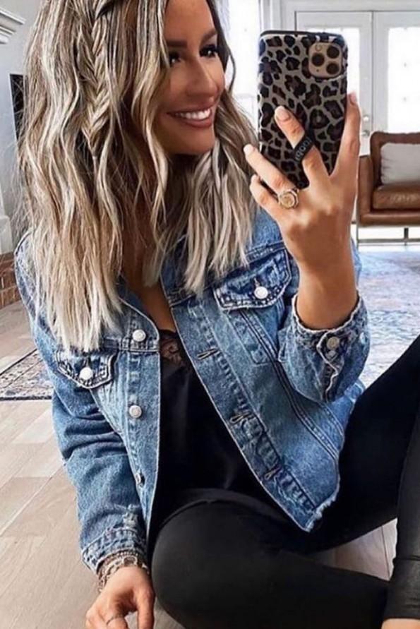 Denim jeans jakna z gumbi Erin