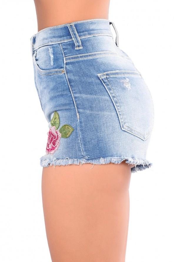 Denim bombažne kratke hlače Jayde s potiskom vrtnice