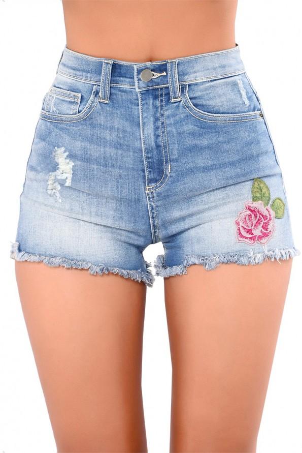 Denim bombažne kratke hlače Jayde s potiskom vrtnice
