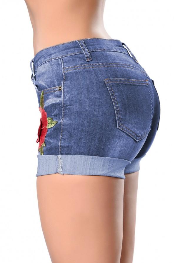 Denim bombažne kratke hlače s potiskom vrtnice