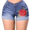 Denim bombažne kratke hlače s potiskom vrtnice