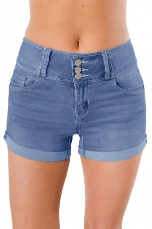 Denim bombažne kratke hlače Thalia s tremi gumbi