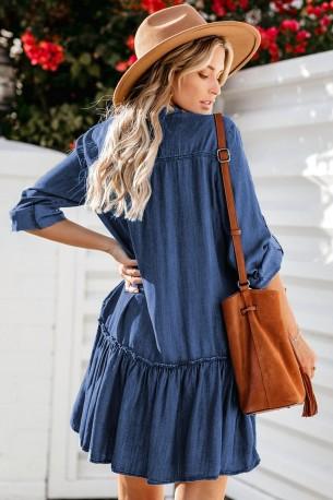 Denim nabrana majica obleka Emersyn