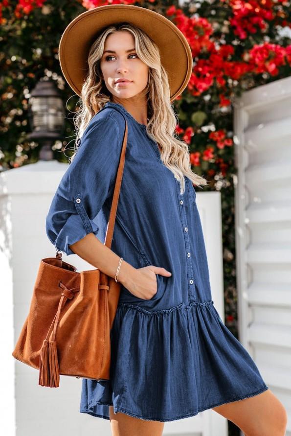 Denim nabrana majica obleka Emersyn