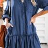 Denim nabrana majica obleka Emersyn