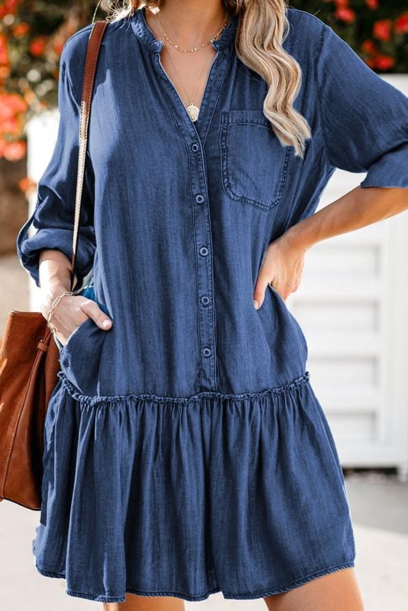 Denim nabrana majica obleka Emersyn