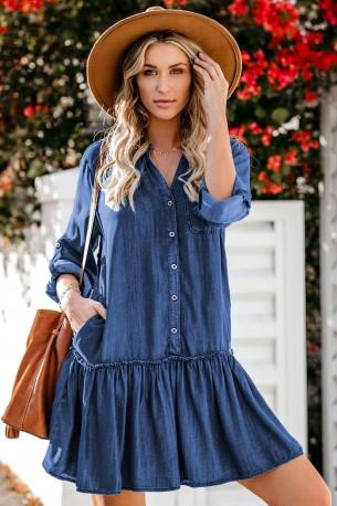Denim nabrana majica obleka Emersyn