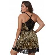 Dolga leopardova spalna majica s čipkasto obrobo