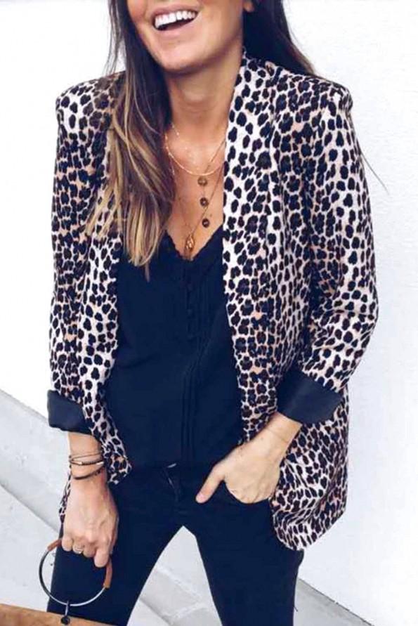 Dolga odprta blazer obleka Kalani z leopardjim motivom