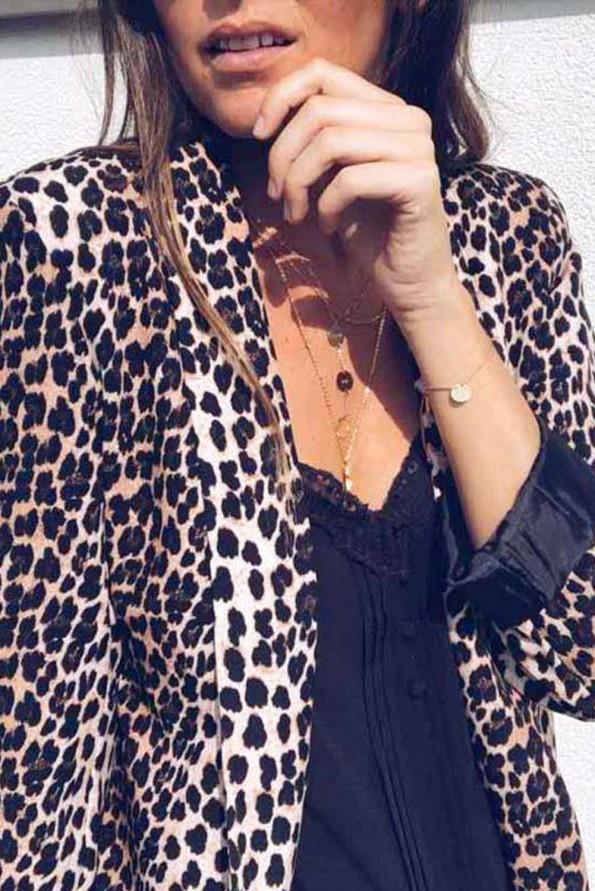 Dolga odprta blazer obleka Kalani z leopardjim motivom