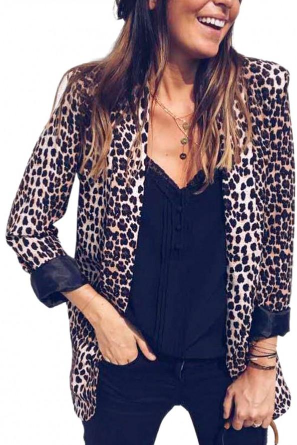 Dolga odprta blazer obleka Kalani z leopardjim motivom