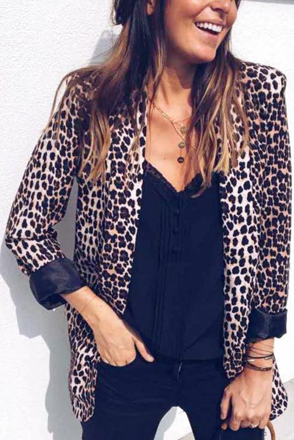 Dolga odprta blazer obleka Kalani z leopardjim motivom