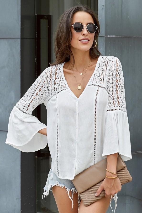 Elegantna bela bluza Annalise s čipkami