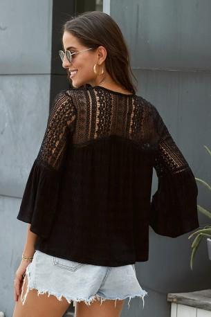 Elegantna črna bluza Wynter s čipkami