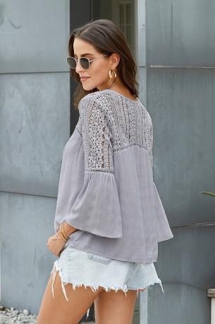 Elegantna siva bluza Haley s čipkami