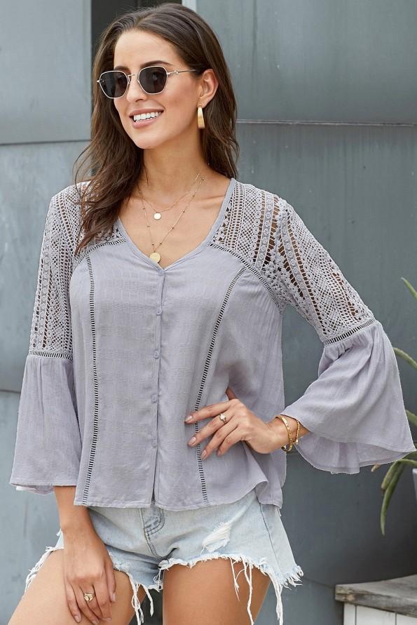 Elegantna siva bluza Haley s čipkami
