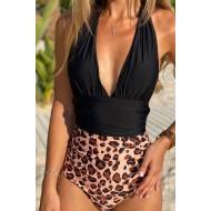 Enodelne kopalke Jasmin v črnem in leopardjem motivu