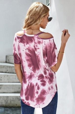 Fuksija bluza Lila s tie dry vzorcem in odprtimi rameni