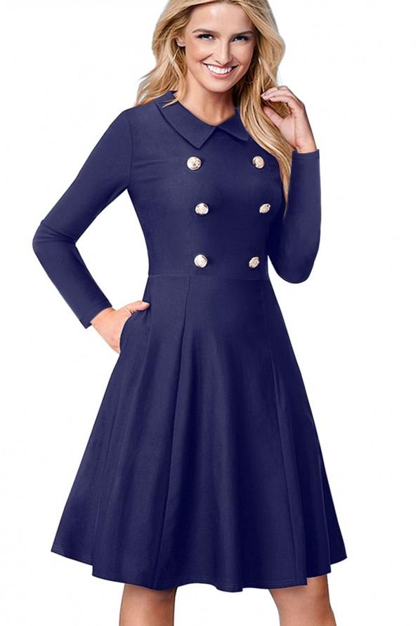 Indigo vintage obleka Janelle na dvojno zapenjanje
