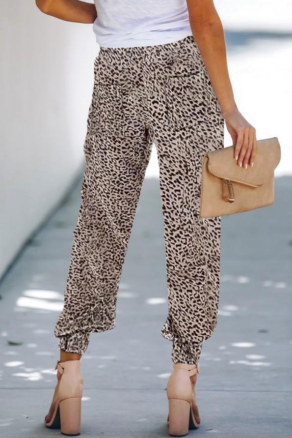 Jogger hlače Lily z vrvico v pasu in leopardjim potiskom