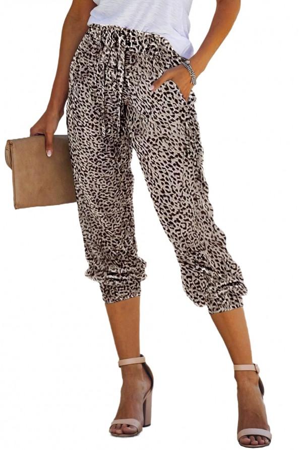 Jogger hlače Lily z vrvico v pasu in leopardjim potiskom