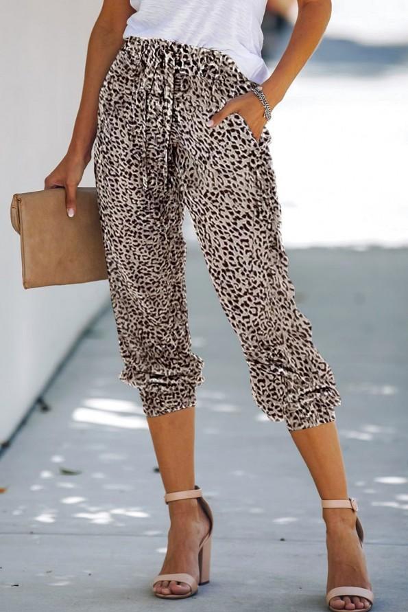 Jogger hlače Lily z vrvico v pasu in leopardjim potiskom