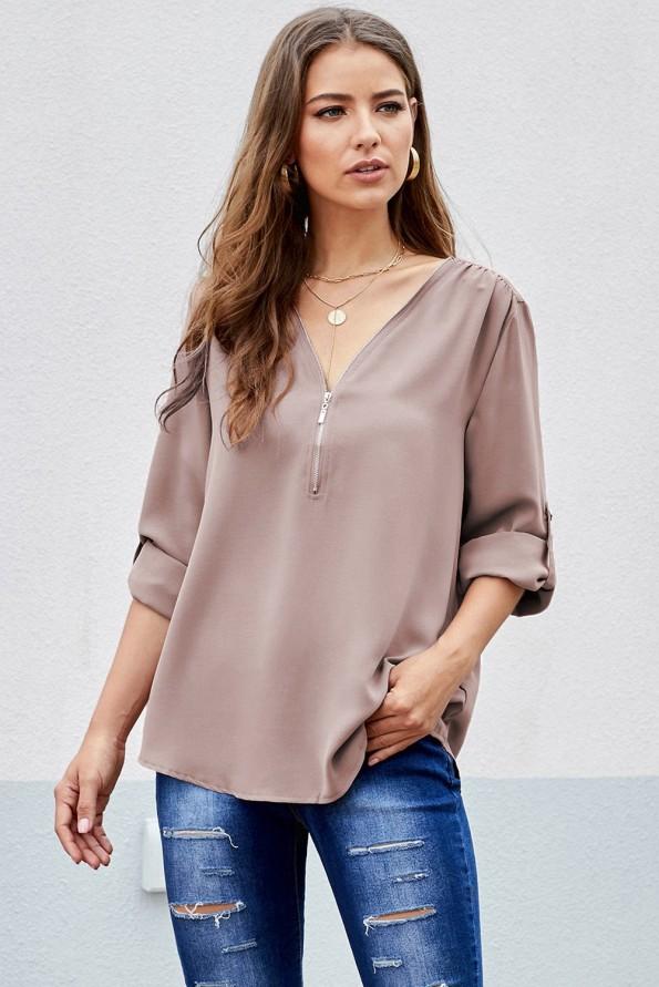 Kaki bluza Myra z zadrgo