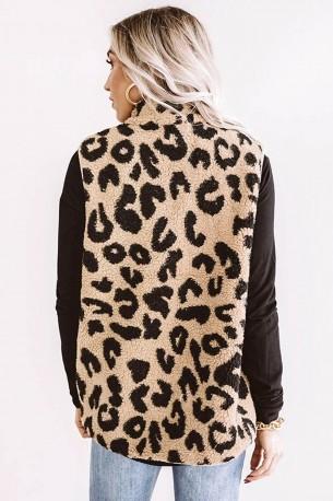 Kaki brezrokavnik Aylin z leopardjim motivom