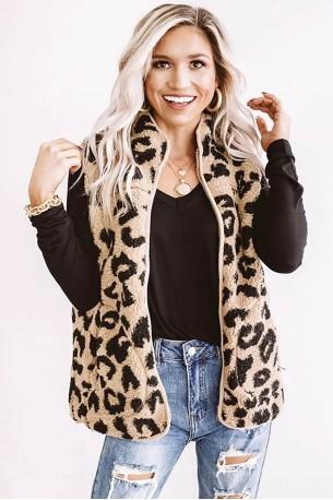 Kaki brezrokavnik Aylin z leopardjim motivom