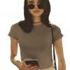 Kaki crop top Alexandria z rebrastimi robovi