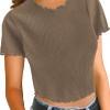 Kaki crop top Alexandria z rebrastimi robovi