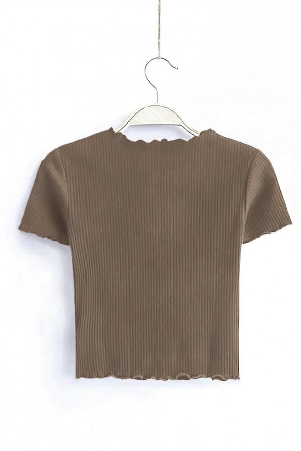 Kaki crop top Alexandria z rebrastimi robovi