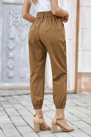 Kaki hlače Everly z visokim pasom in pentljo