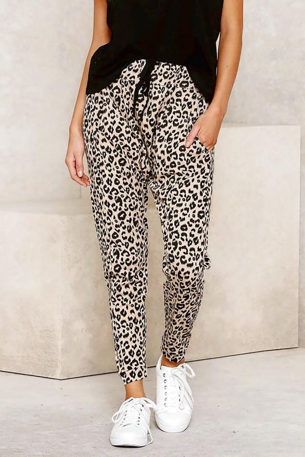 Kaki hlače Hailey z leopardjim vzorcem
