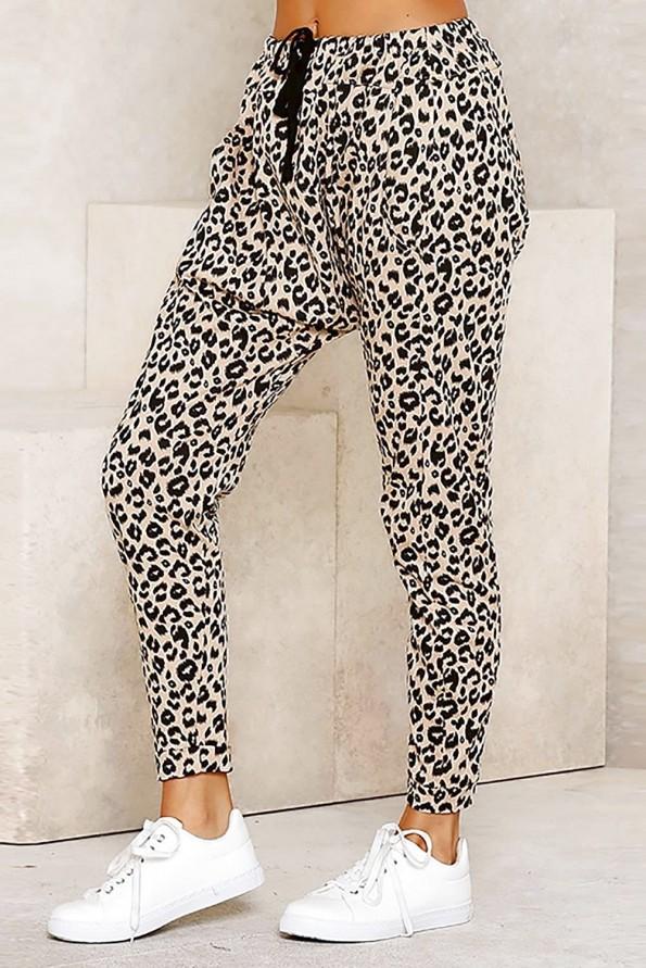 Kaki hlače Hailey z leopardjim vzorcem