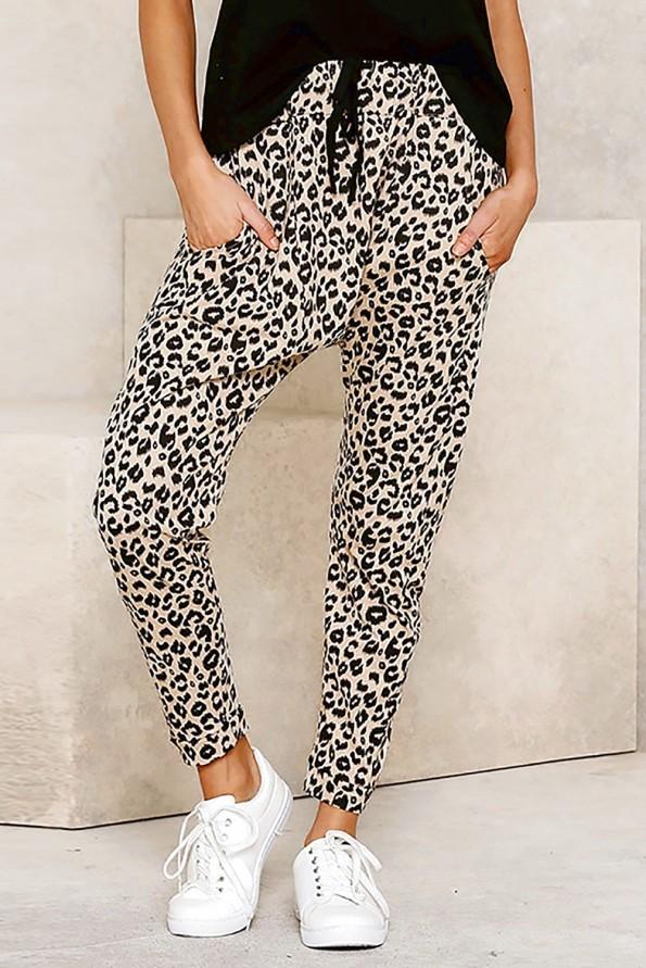 Kaki hlače Hailey z leopardjim vzorcem