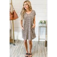 Kaki kratka obleka Marlee z žepi v gepardovem motivu