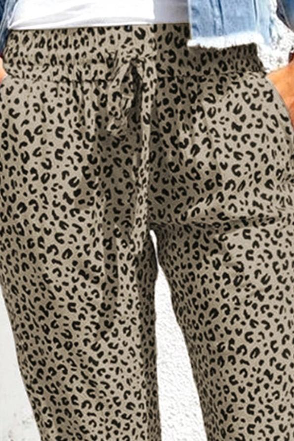 Kaki ohlapne jogger hlače Gracie z leopardjim potiskom