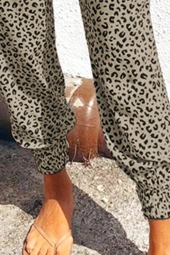 Kaki ohlapne jogger hlače Gracie z leopardjim potiskom