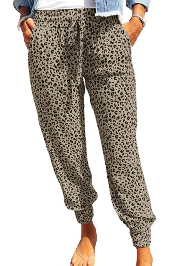 Kaki ohlapne jogger hlače Gracie z leopardjim potiskom