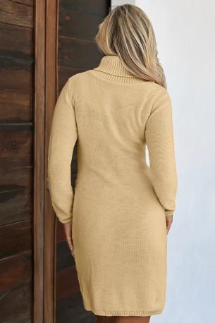 Kaki pletena pulover obleka Zariyah s stoječim ovratnikom