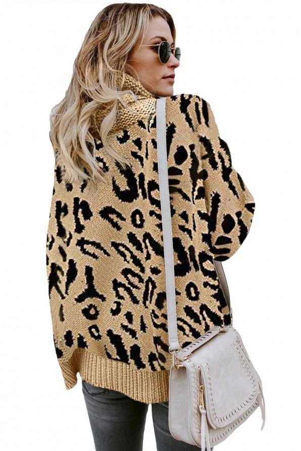 Kaki pulover Collins z leopardjim motivom