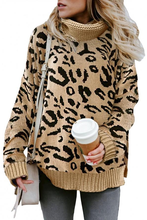 Kaki pulover Collins z leopardjim motivom